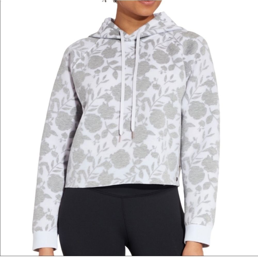 Calia Burnout Spacer Floral Gray & White Pullover Hoodie - Size Large